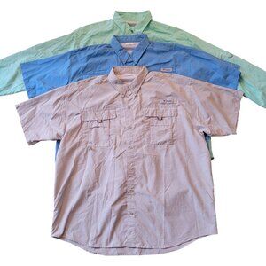 Columbia PFG Button Up Fishing Shirts XL Set Of 3 Green Blue Summer Lightweight
